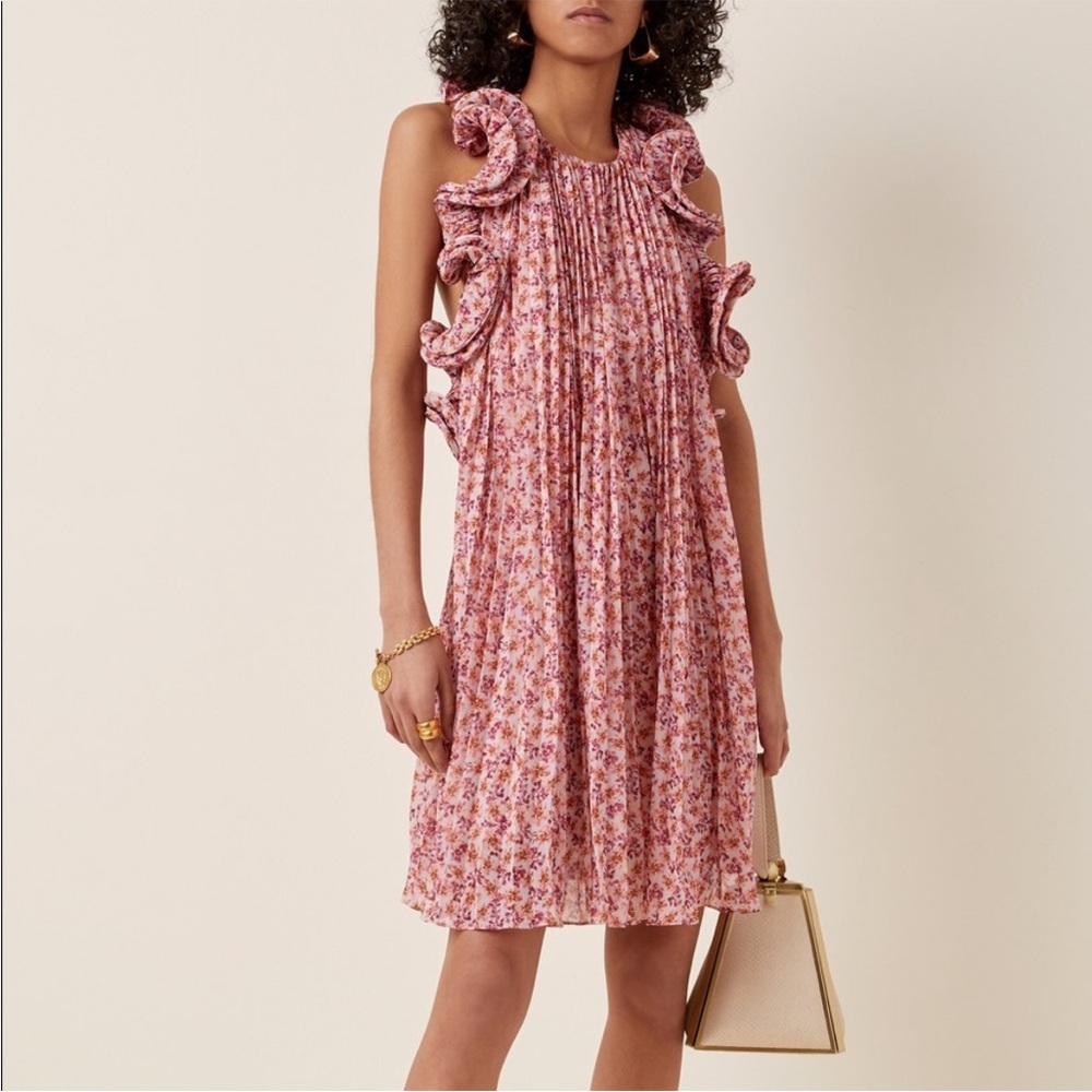 AMUR Pink Floral Ruffle Mini Dress